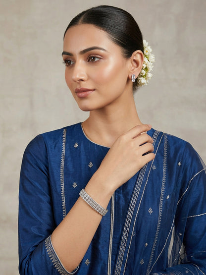 Rajwada Silver Alloy Stone Chain Bracelet For Women