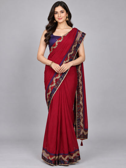 Maroon Georgette Embellished Saree