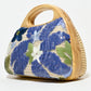 Rajwada Blue and Ivory Jute And Wooden Embroidered Clutch For Women