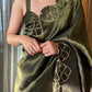 Rajwada Green Embellished Silk Blend Saree With Unstitched Blouse For Women