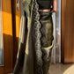 Rajwada Green Embellished Silk Blend Saree With Unstitched Blouse For Women