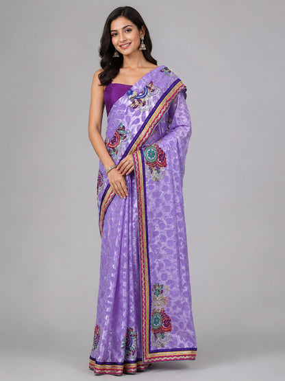 Lavender Silk Blend Embellished Saree
