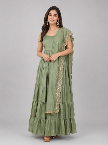 Sage Green Silk Blend Plain Kurta Set
