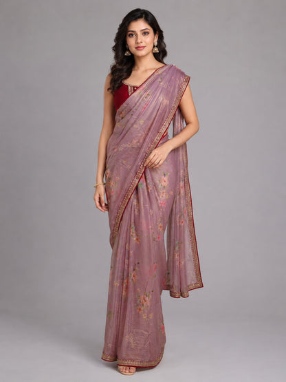 Light Pink Organza Embellished Saree