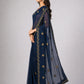 Teal Blue Silk Blend Embellished Saree