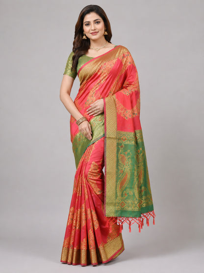 Pink Banarasi Silk Embellished Saree
