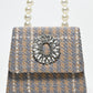 Rajwada Grey And Brown Jute Embellished Clutch For Women