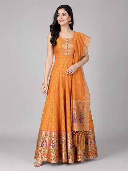 Orange Silk Blend Embellished Kurta Set