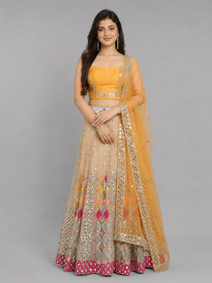Yellow Net Embellished Lehenga