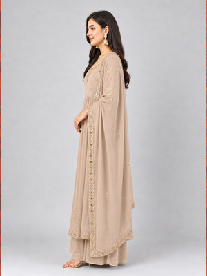Beige Georgette Embellished Kurta Set