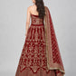 Red Silk Blend Embellished Lehenga