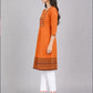 Orange Cotton Blend Printed Kurta Set