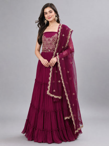 Wine Georgette Embellished Lehenga