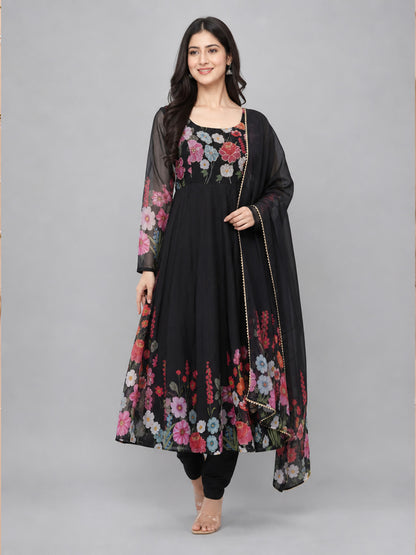 Black Georgette Printed Kurta Set