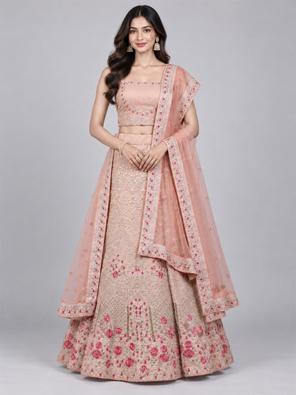 Light Pink Silk Blend Embroidered Lehenga