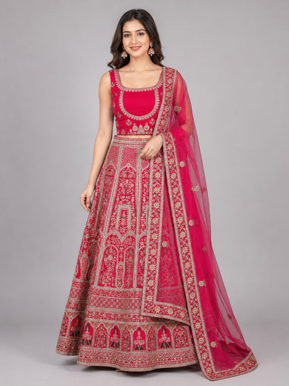 Magenta Suede Embellished Lehenga