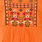 Orange Cotton Blend Printed Kurta Set