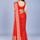 Red Silk Blend Solid Saree
