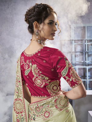 Rajwada Light Green Georgette Crush Embroidered Elegant Saree For Women