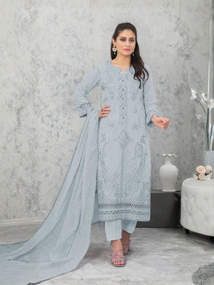 Rajwada Sky Blue Cotton Blend Embroidered Semi Stitched Kurta Set For Women