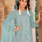 Rajwada Sky Blue Organza Embroidered Semi-Sitched Kurta Set For Women