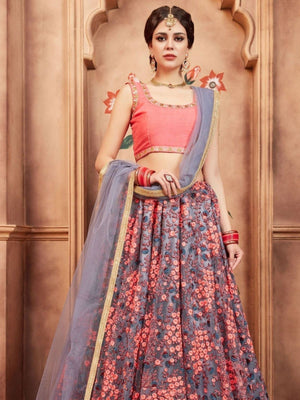 Rajwada Grey Net Embroidered Semi-Stitched lehenga For Women