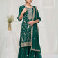 Rajwada Green Silk Blend Embroidered Semi-Stitched Kurta Set For Women