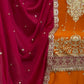 Rajwada Orange Chinon Embroidered Semi-Sitched Kurta Set For Women