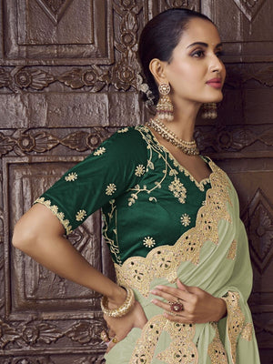 Rajwada Light Green Crepe Embroidered Elegant Saree For Women