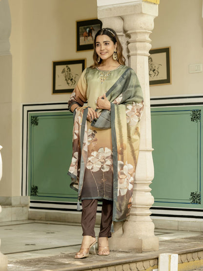 Rajwada Multicolor Silk Blend Printed Stitched Kurta Set For Women