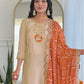 Rajwada Cream Silk Blend Embroidered Stitched Kurta Set For Women
