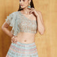 Rajwada Sky Blue Organza Silk Embroidered Semi-Stitched lehenga For Women