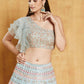 Rajwada Sky Blue Organza Silk Embroidered Semi-Stitched lehenga For Women