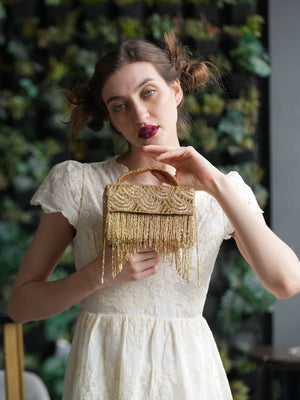 Rajwada Golden Embroidered Box Clutch For Women