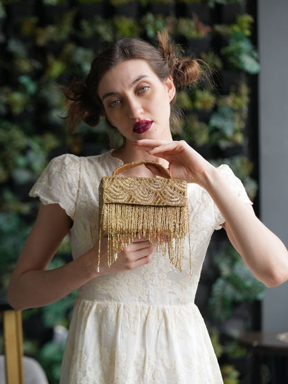Rajwada Golden Embroidered Box Clutch For Women