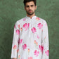 Rajwada White Rayon Printed and Embroidered Stitched Kurta For Men