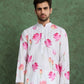 Rajwada White Rayon Printed and Embroidered Stitched Kurta For Men