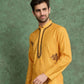 Rajwada Mustard Rayon Printed and Embroidered Stitched Kurta For Men