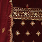 Rajwada Maroon Velvet Embroidered Semi-Stitched Kurta Set For Women