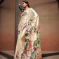Rajwada Cream Satin Printed Saree With Unstitched Blouse For Women