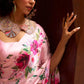 Rajwada Pink Satin Printed Saree With Unstitched Blouse For Women