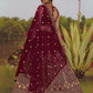 Rajwada Maroon Satin Silk Embroidered Semi-Stitched Lehenga For Women