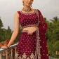 Rajwada Maroon Satin Silk Embroidered Semi-Stitched Lehenga For Women