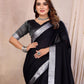 Rajwada Black Cotton Blend Solid Saree For Women