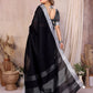 Rajwada Black Cotton Blend Solid Saree For Women
