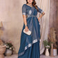 Rajwada Teal Blue Cotton Blend Solid Saree For Women