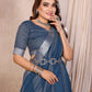 Rajwada Teal Blue Cotton Blend Solid Saree For Women