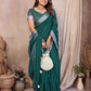 Rajwada Teal Green Cotton Blend Solid Saree For Women