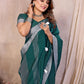Rajwada Teal Green Cotton Blend Solid Saree For Women