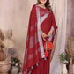 Rajwada Maroon Cotton Blend Solid Saree For Women